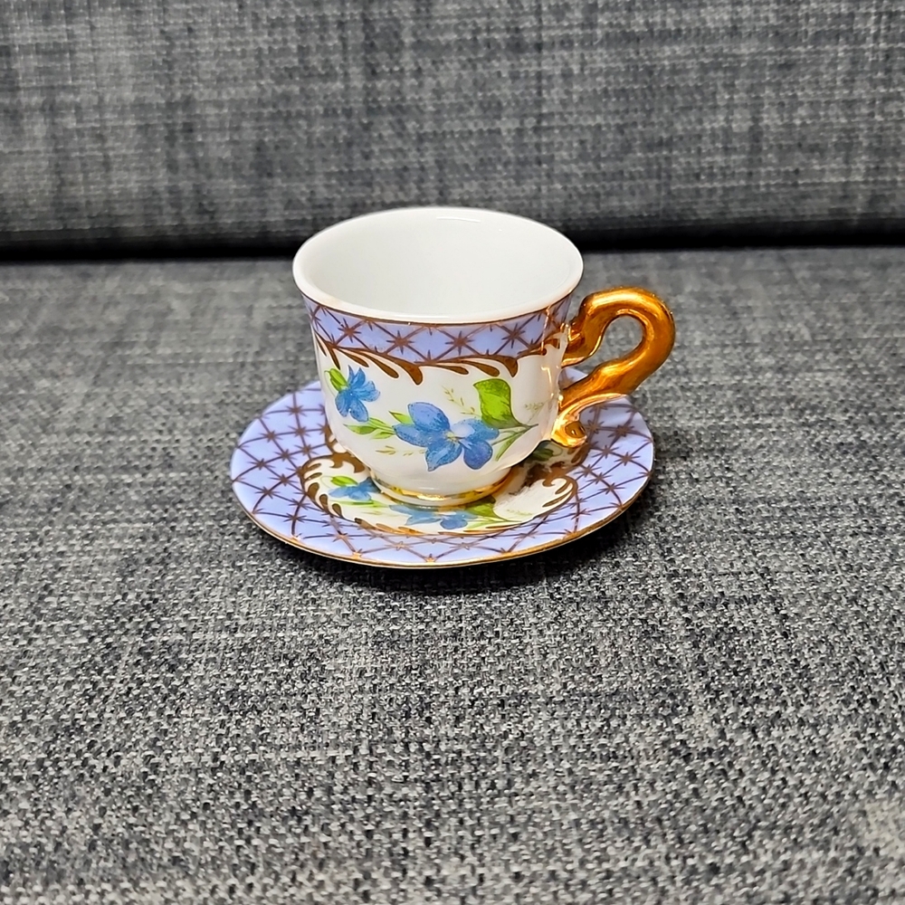 VINTAGE Miniature Tea&cup Attached Porcelain Saucer Decorative Xmas Ornament